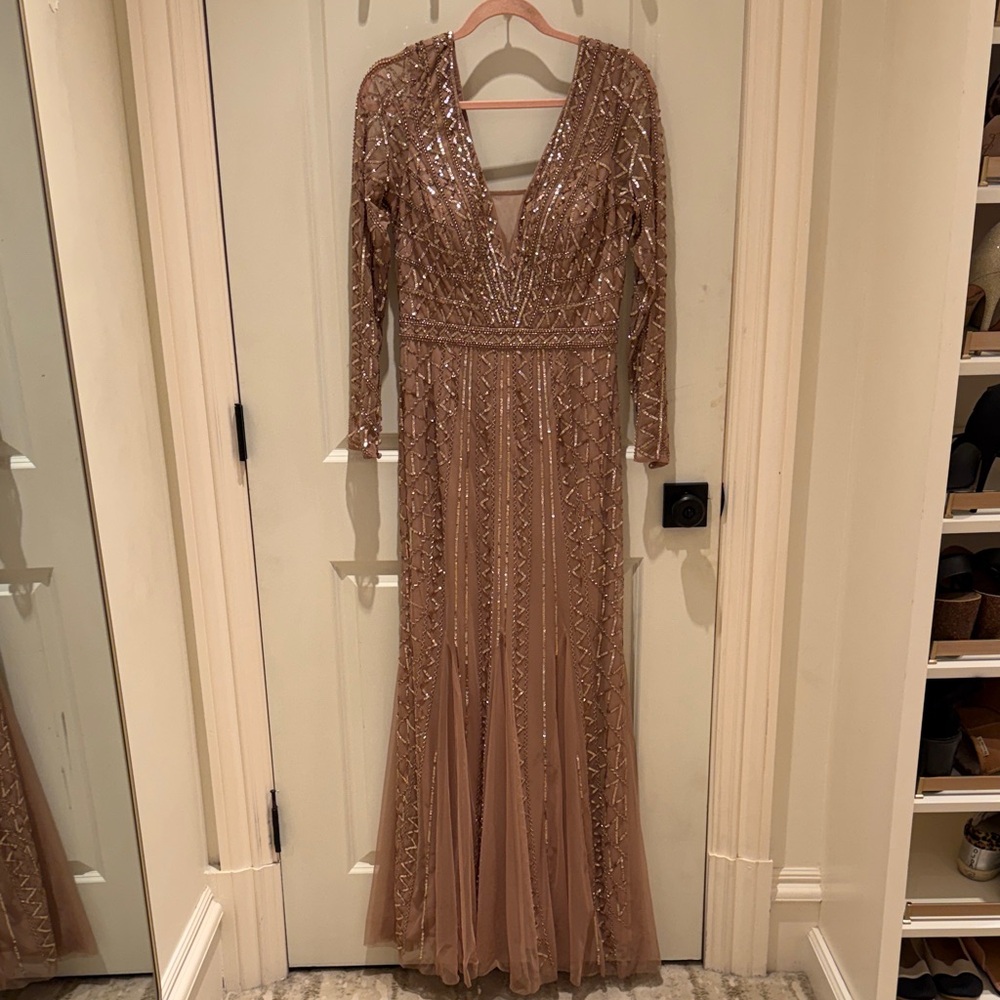 Adrianna Papell Bronze Sequin Long Sleeve Gown